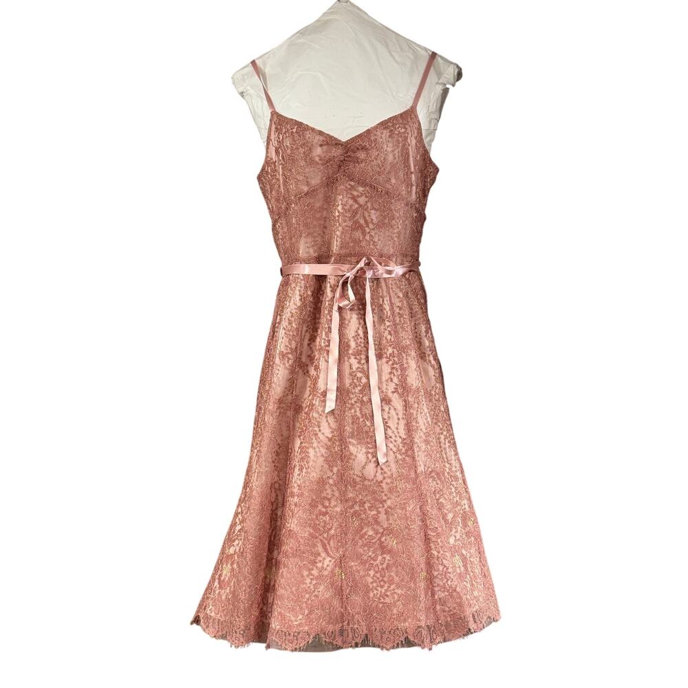 NWT Ann Taylor pink and gold metallic lace formal sash cocktail dress Size 4